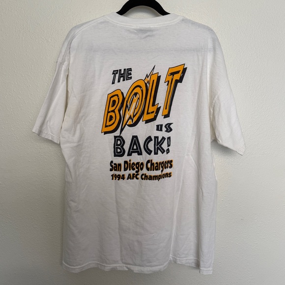Vintage 90s 1995 NFL Chargers Super Bowl Tshirt Newspaper ‘The Bolt is back’ - Picture 3 of 6